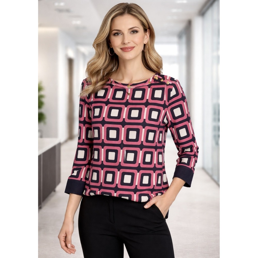NEW Banana Republic Womens Multicolor Geometric Pattern Blouse Career Office XL